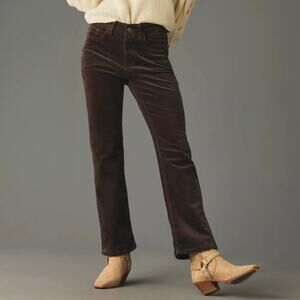 Pilcro Yaya Mid-Rise Corduroy Crop Flare Pant Soft Stretch Brown Sz 27 Repaired